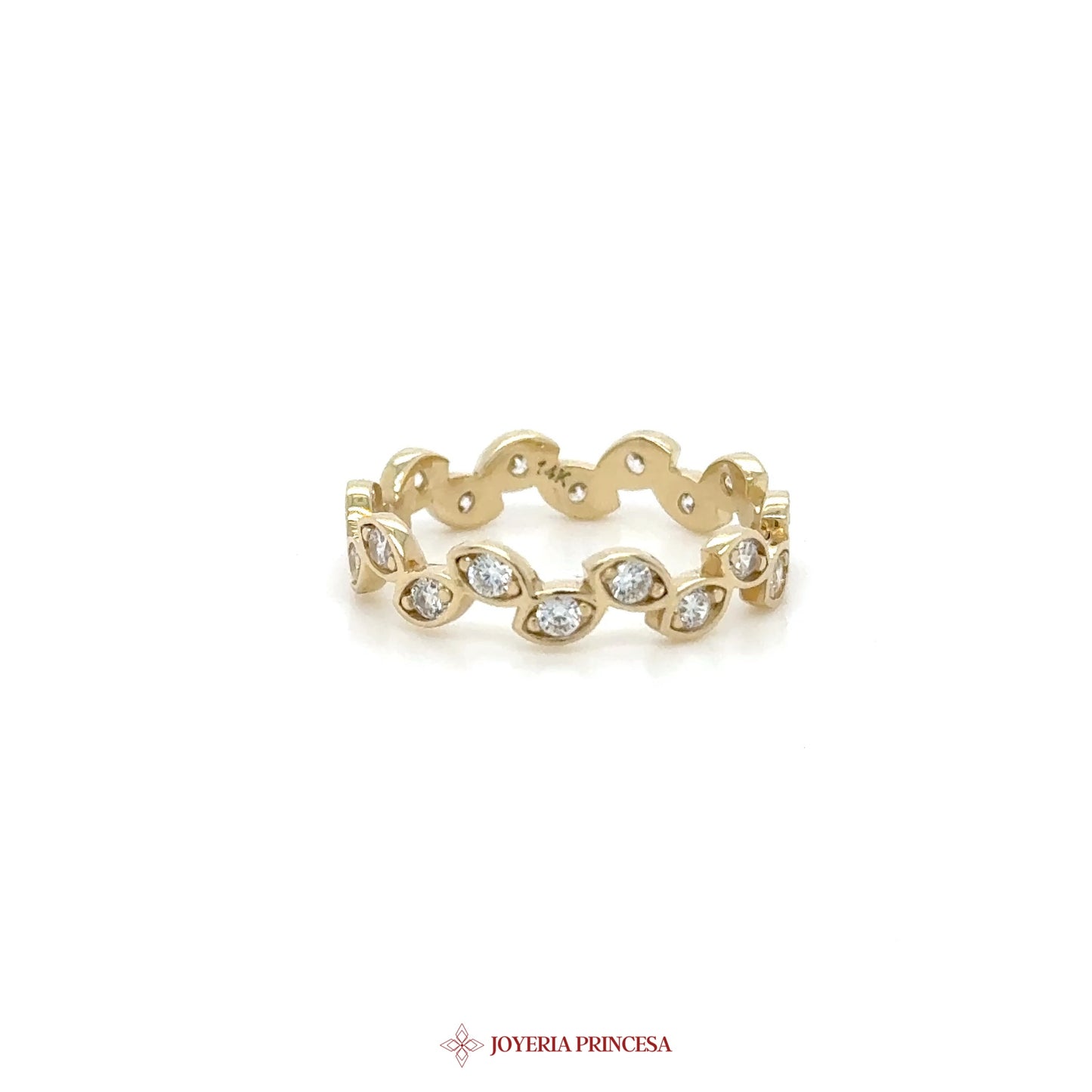 14K Gold Floral Motif Ring with Simulated Stones (UN-2875)