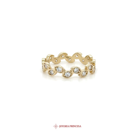 14K Gold Floral Motif Ring with Simulated Stones (UN-2875)