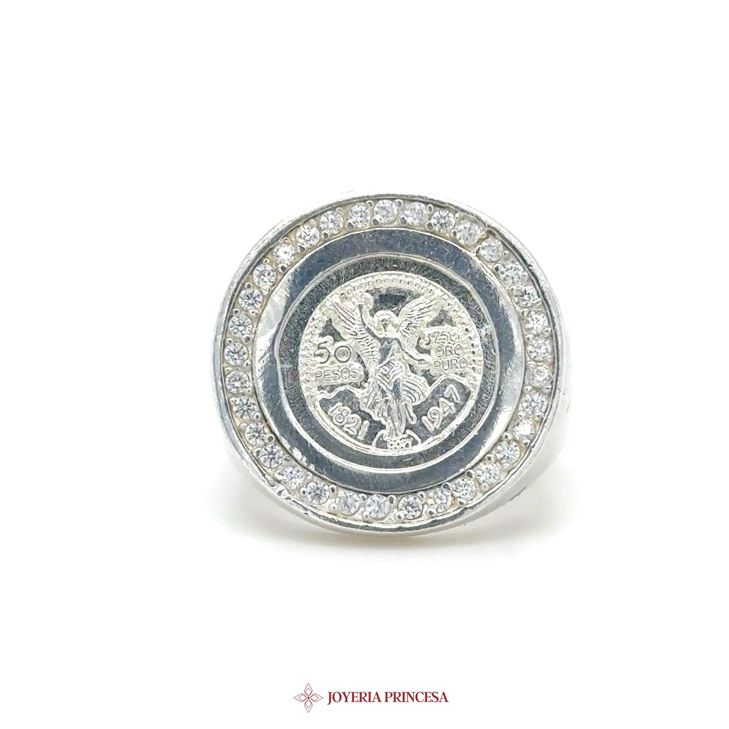 Silver Centenario Ring with CZ Stones