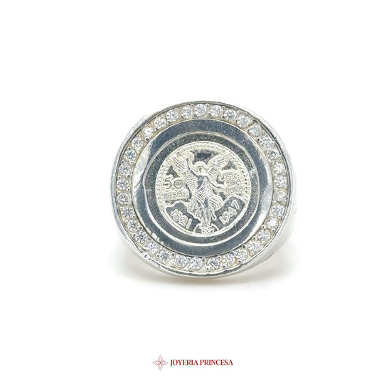 Silver Centenario Ring with CZ Stones