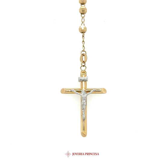 14K 20in 4mm Gold Rosary Necklace with Virgen de Guadalupe and Jesus Motif