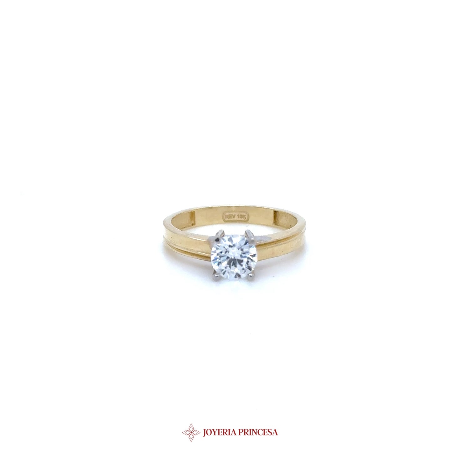 10K Yellow Gold Classic Engagement Ring with CZ Stone