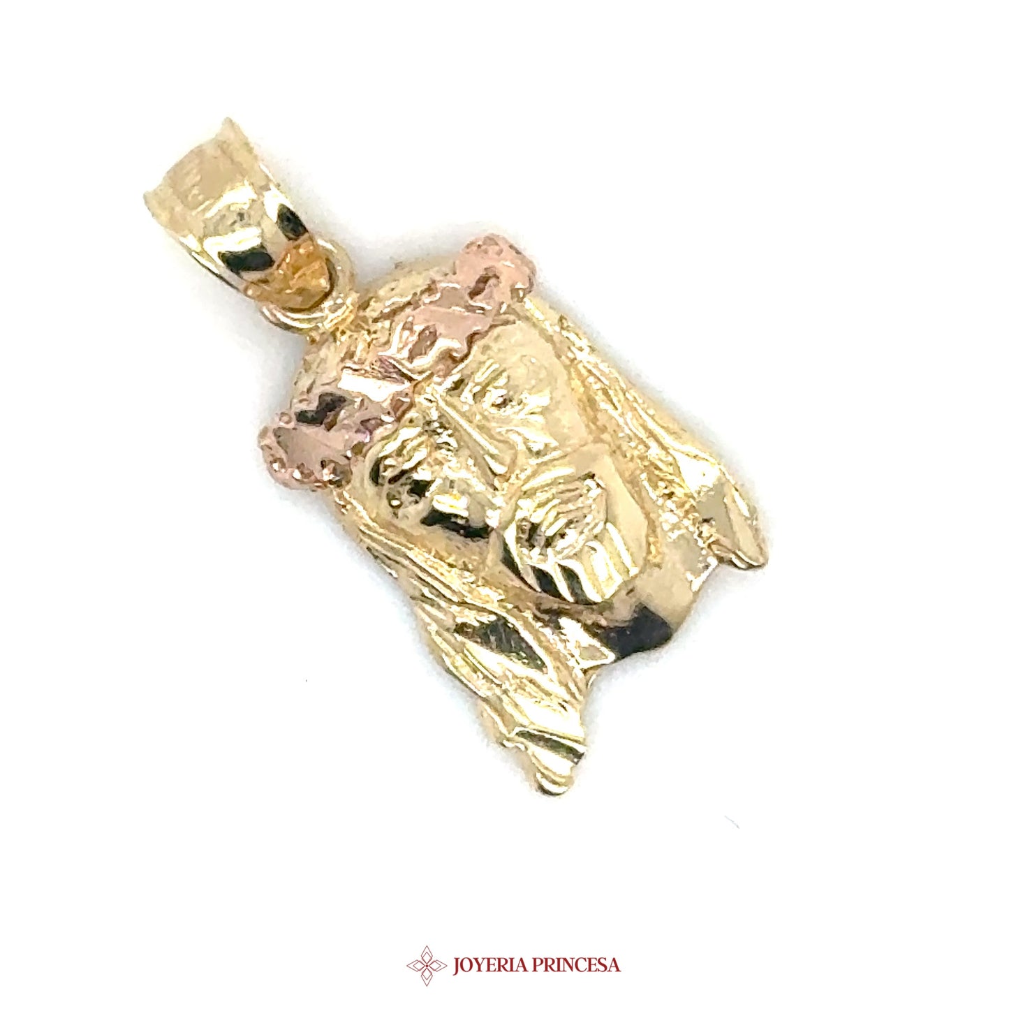 14K Gold Jesus Pendant with Rose Gold Crown