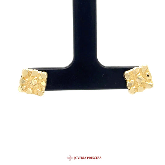 14K Gold Nugget Square Stud Earrings