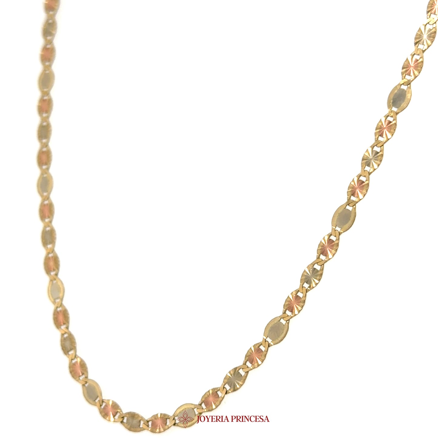 10K 22in 3.7mm Three-Tone Valentino Necklace - Elegant Design