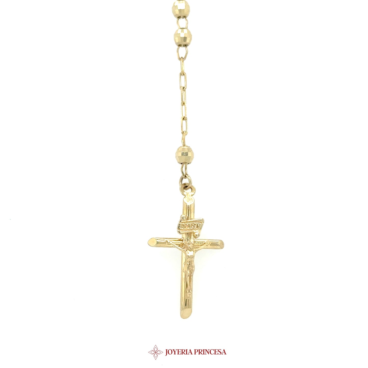 14K 24in 3.8mm Gold Rosary Necklace with Jesus Crucifix Pendant