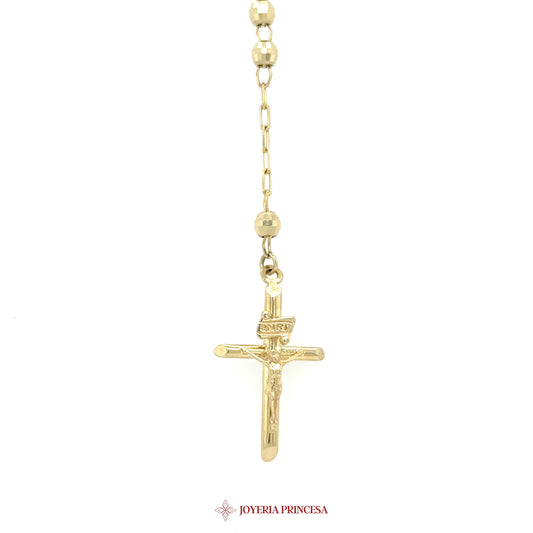 14K 24in 3.8mm Gold Rosary Necklace with Jesus Crucifix Pendant