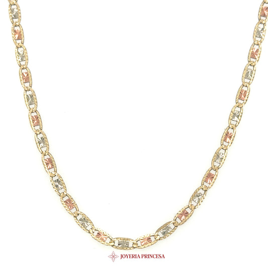10K Gold Necklace with Interlocking Links and Rose Accents