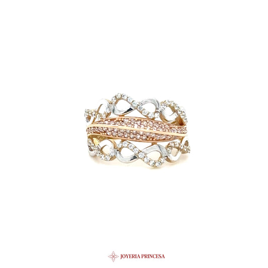 10K Infinity Design Ring with Pink and Clear Stones