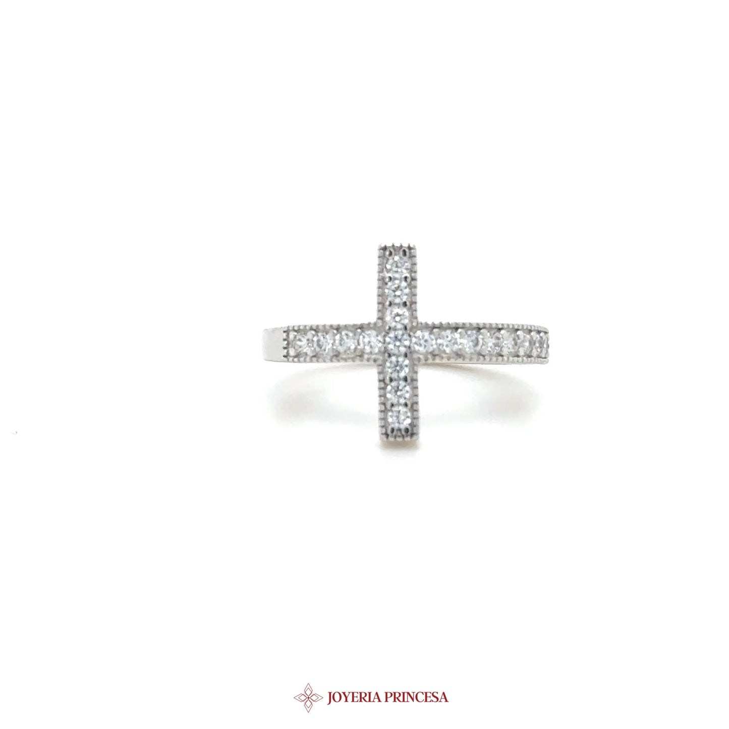 Silver Cross Ring with Simulated Diamonds