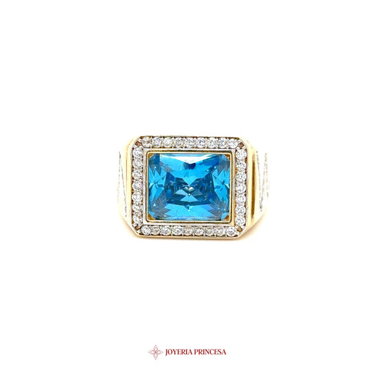 10K Blue Stone Ring with CZ Accents
