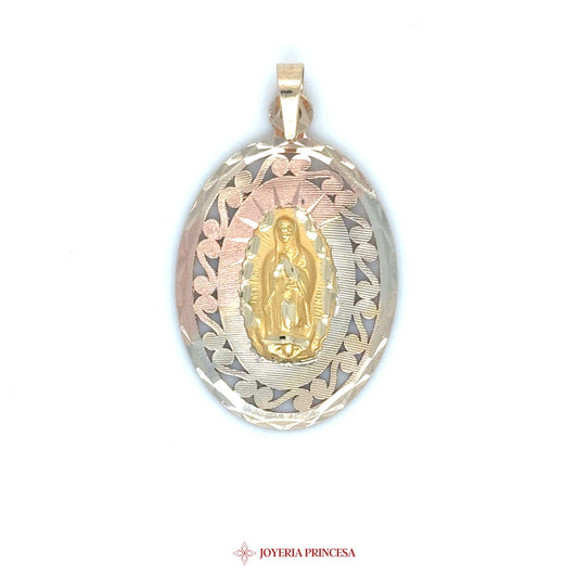 14K Virgen de Guadalupe Pendant with Gold and Silver Design