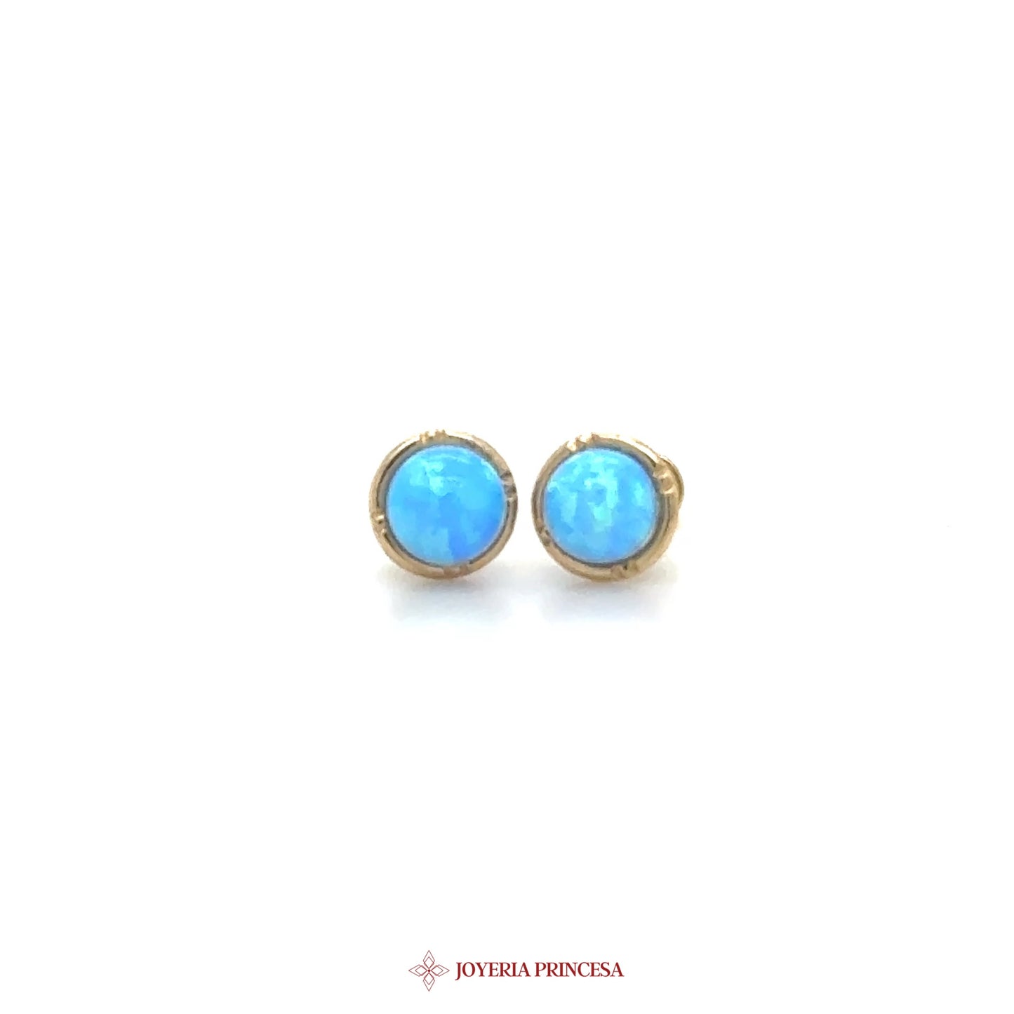 14K Gold Blue Opal Stud Earrings