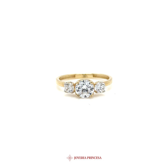 14K Gold Engagement Ring with CZ Tri-Stone Design