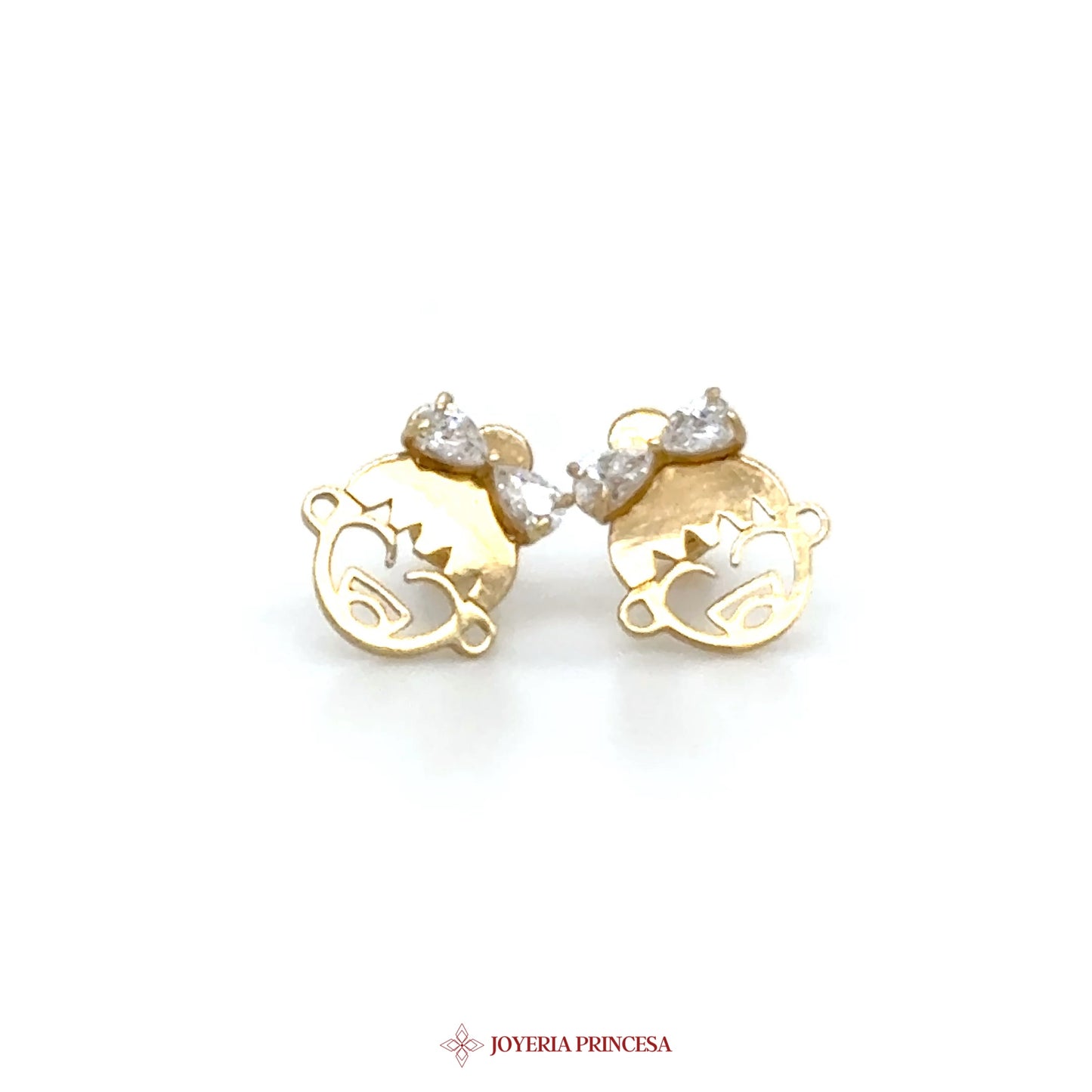 14K Gold Kids Face Stud Earrings with CZ Accents