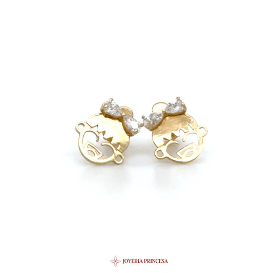 14K Gold Kids Face Stud Earrings with CZ Accents