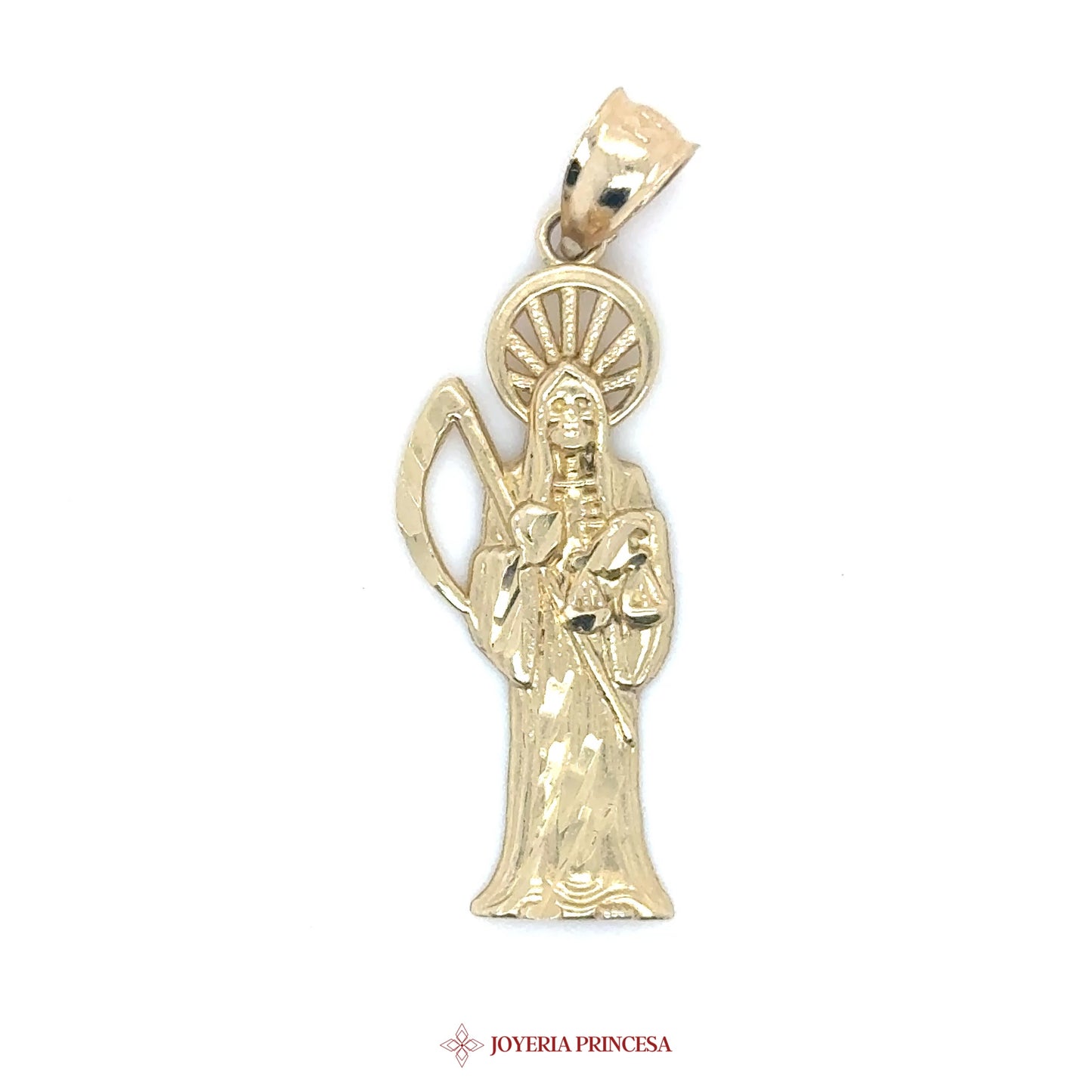 14K Santa Muerte Pendant with Scythe and Halo Motif