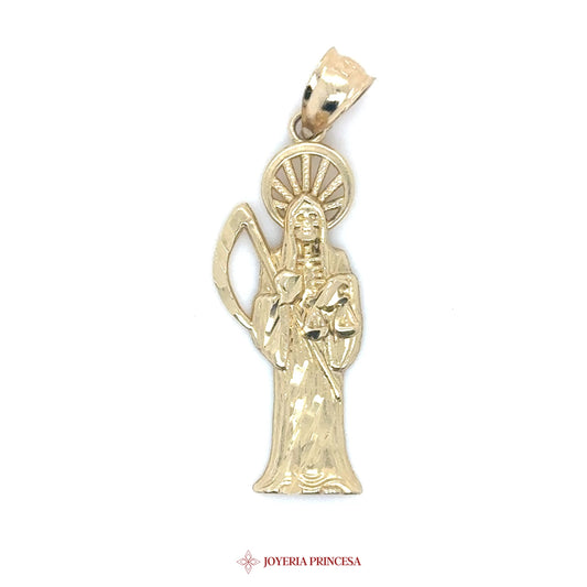 14K Santa Muerte Pendant with Scythe and Halo Motif