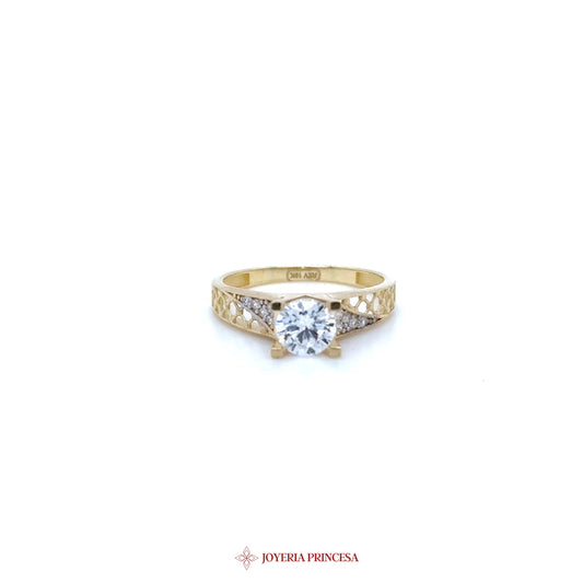 10K Yellow Gold Engagement Ring with CZ and Intricate Band Design