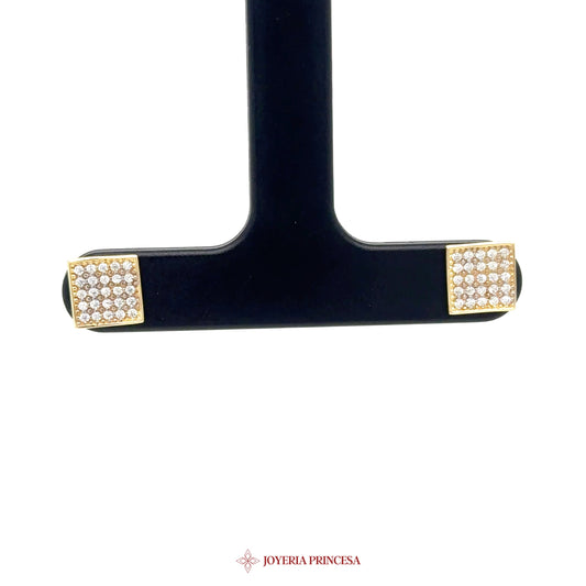 14K Gold Square Stud Earrings with CZ Stones (UN-2676)