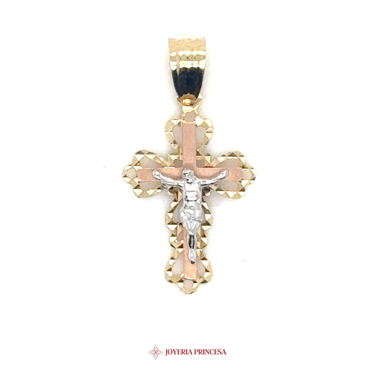 14K Gold Crucifix Pendant with Two-Tone Finish