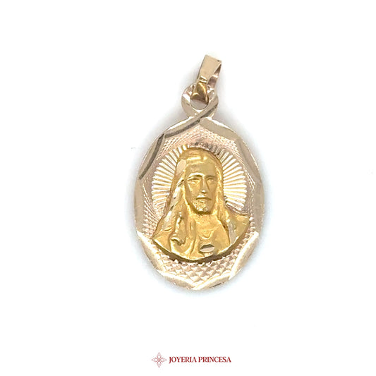 14K Jesus Pendant with Textured Oval Design