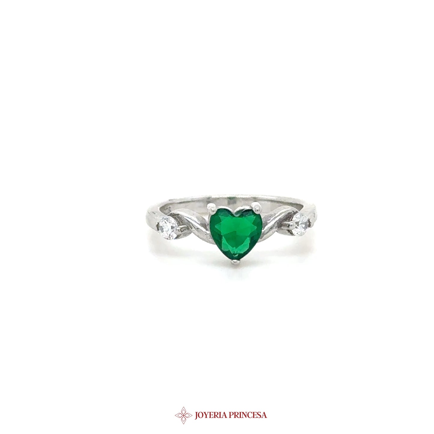 Silver Heart-Shaped Green Stone Ring