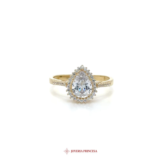 14K Gold Pear-Shaped CZ Engagement Ring with Halo