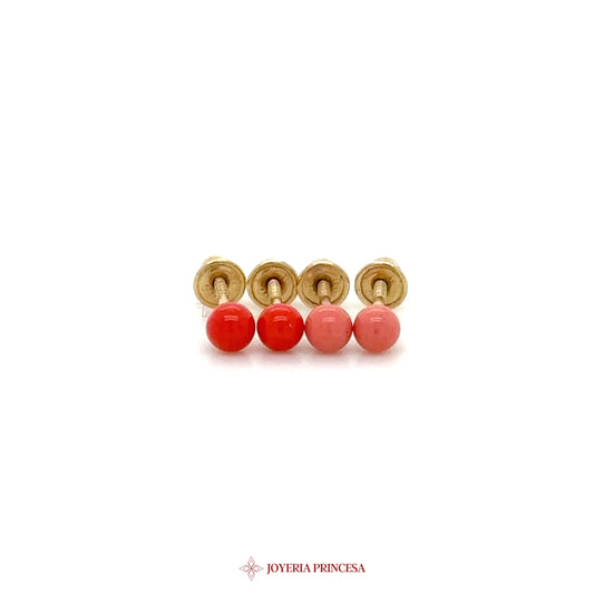 14K Coral and Pink Stud Earrings
