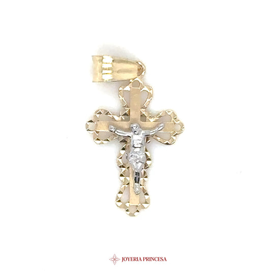 14K Gold Crucifix Pendant with Textured Cross Design