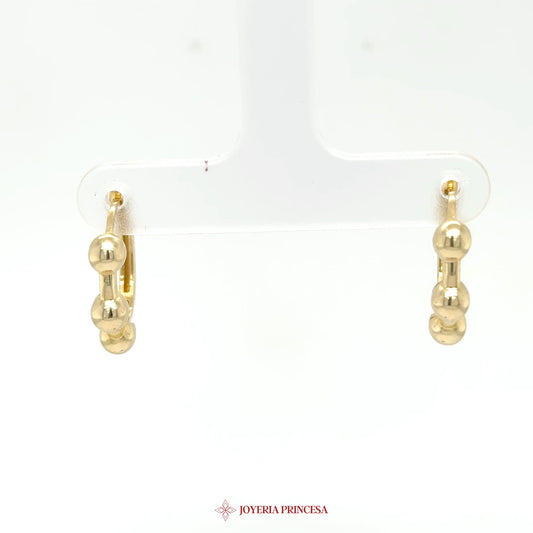 14K Gold Huggie Earrings with Beaded Motif