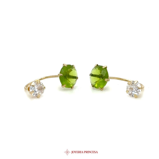 14K Green and Clear Stone Dangle Earrings