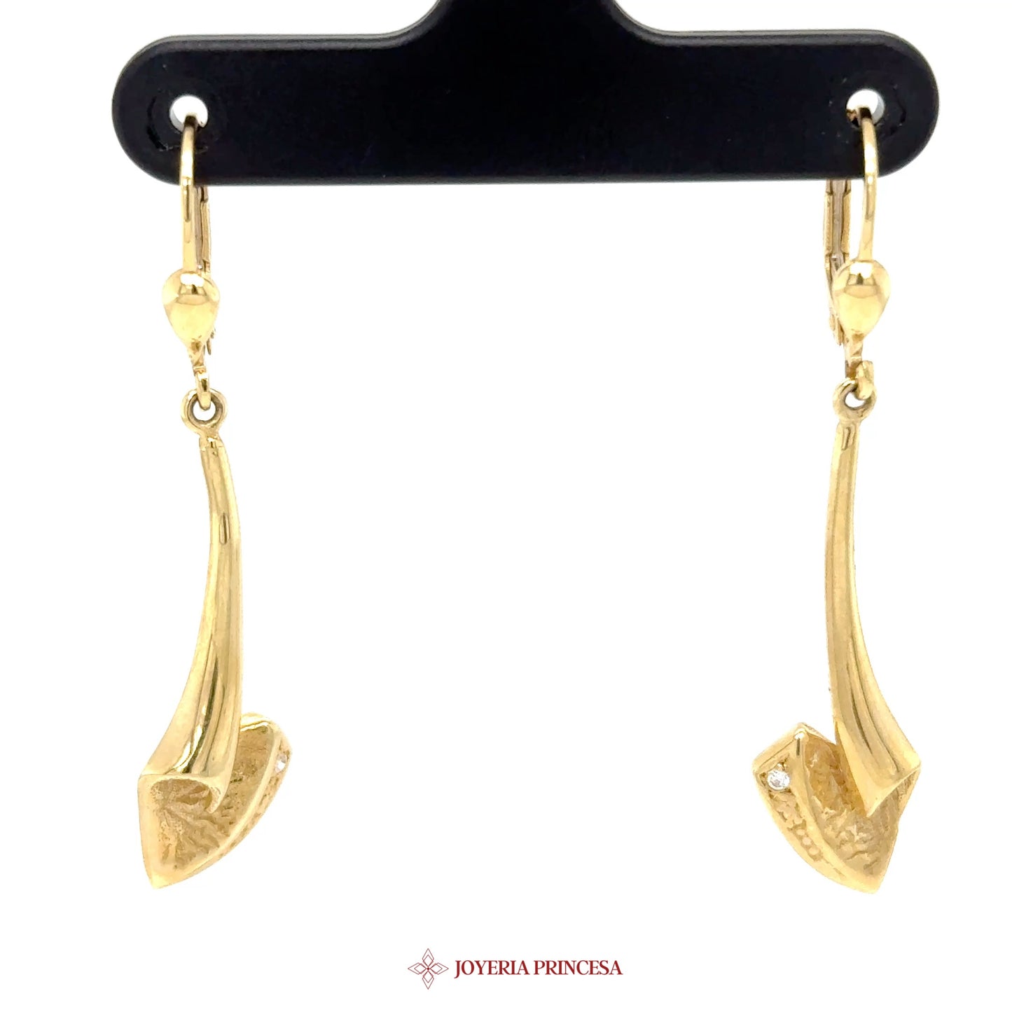 14K Yellow Gold Dangle Earrings with Elegant Leaf Motif
