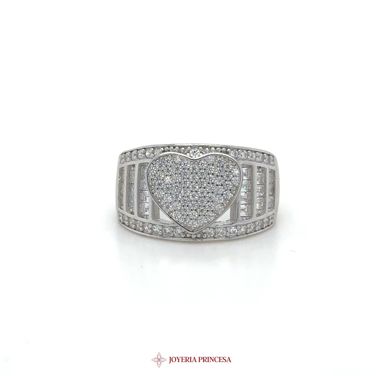 Silver Heart Motif Ring with Simulated Stones