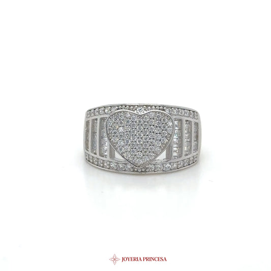 Silver Heart Motif Ring with Simulated Stones
