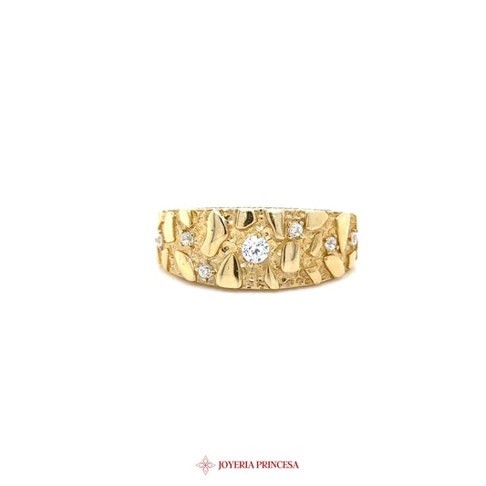 10K Gold Nugget Ring with Simulated Diamonds
