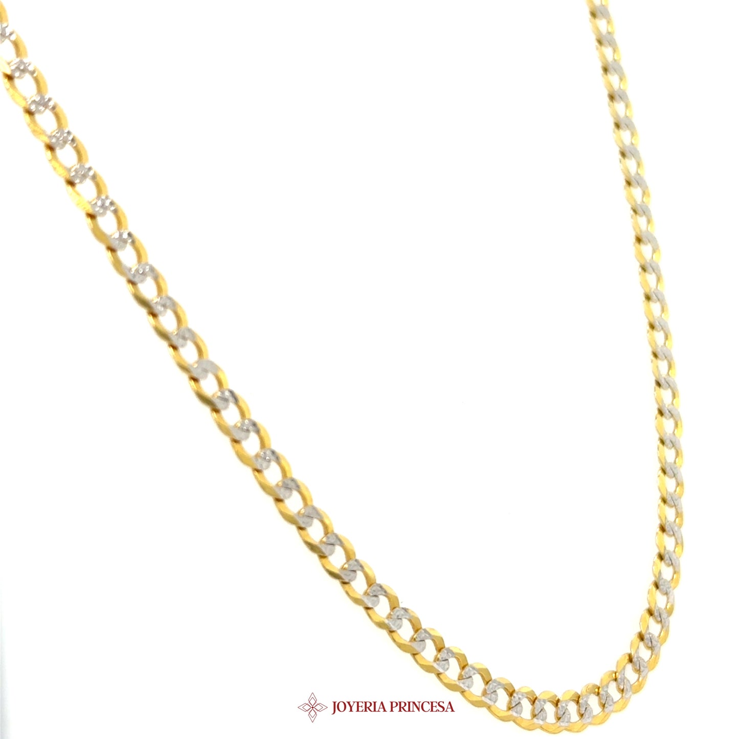 14K 22in 3.7mm Curb Necklace with Alternating Gold and Silver Links