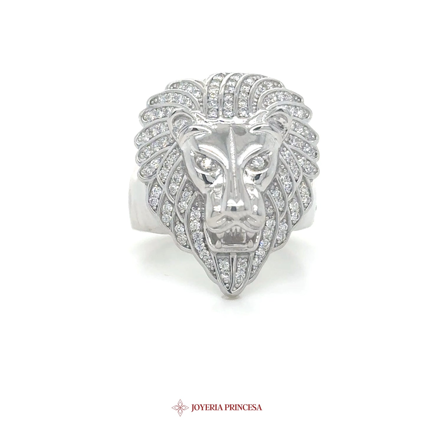 Lion Motif Silver Ring with CZ Stones