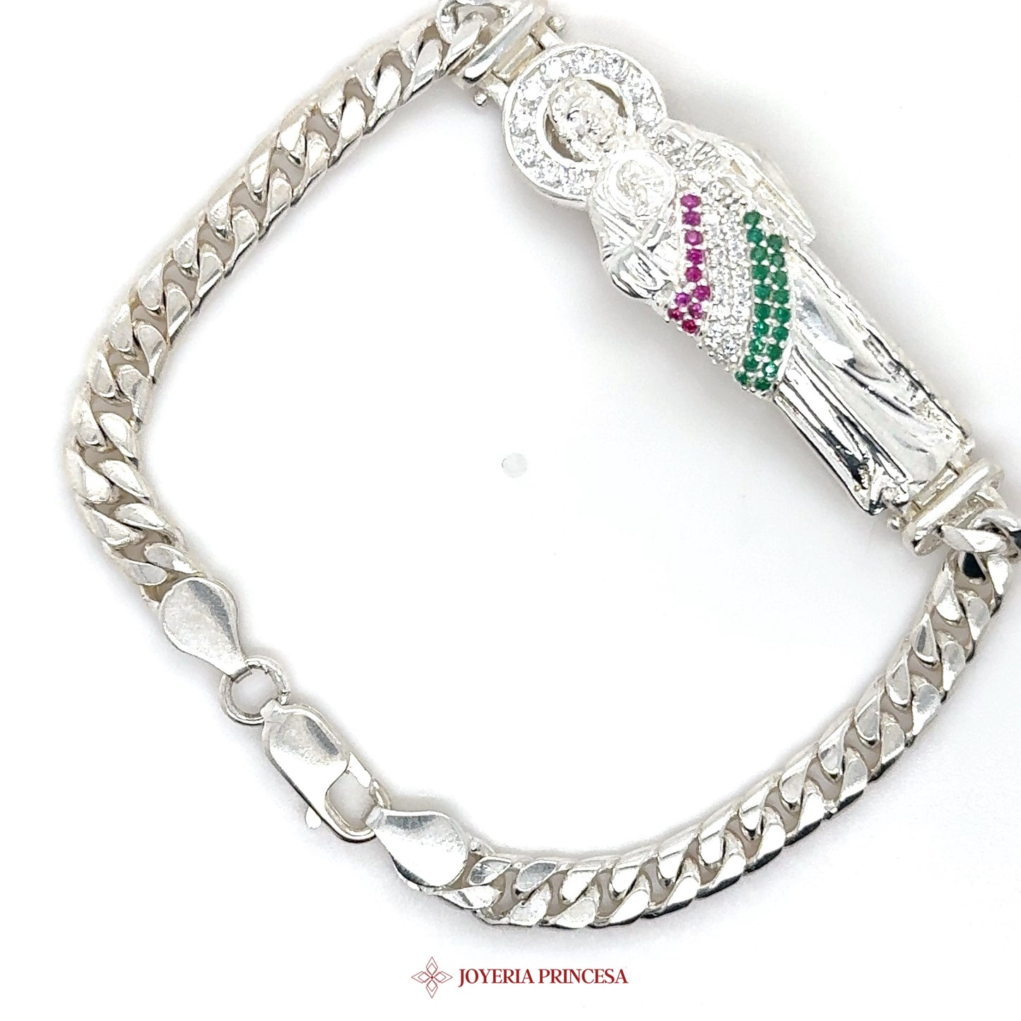 Silver San Judas Bracelet with Colorful Stones