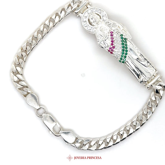 Silver San Judas Bracelet with Colorful Stones