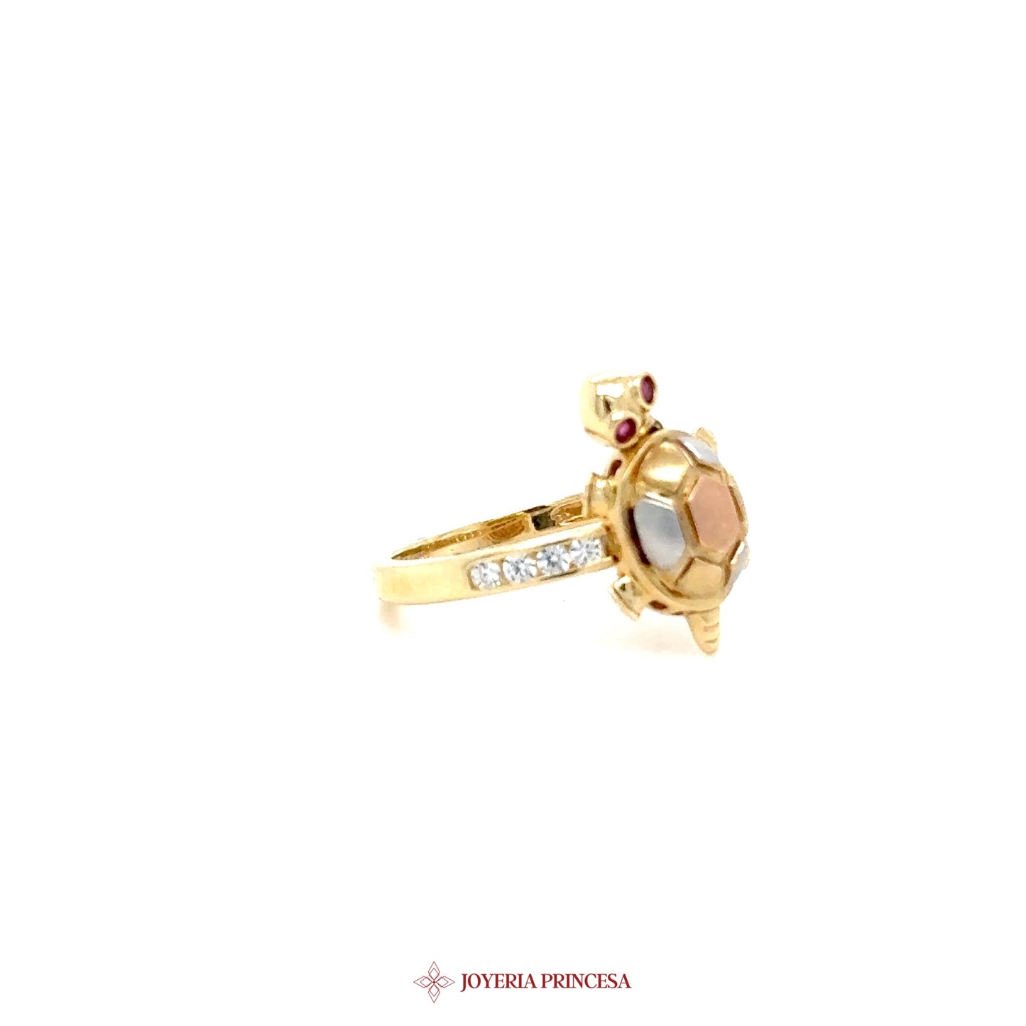 14K Turtle Motif Ring with Ruby and CZ Accents