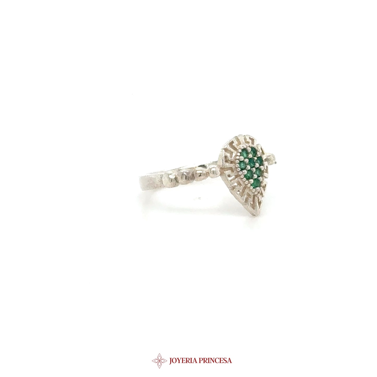 Kids Silver Ring with Green Heart Motif