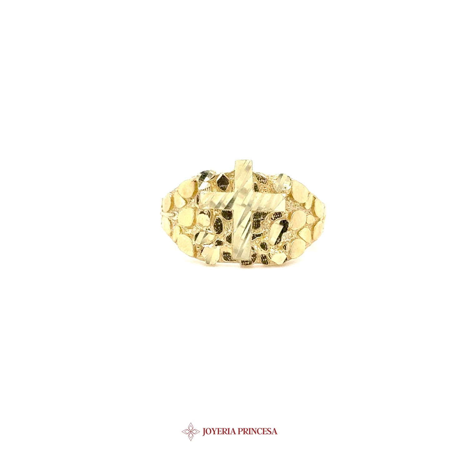 10K Gold Nugget Cross Ring