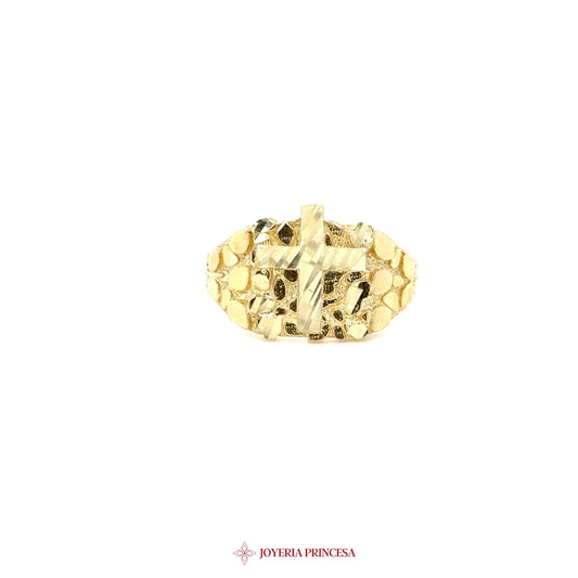 10K Gold Nugget Cross Ring