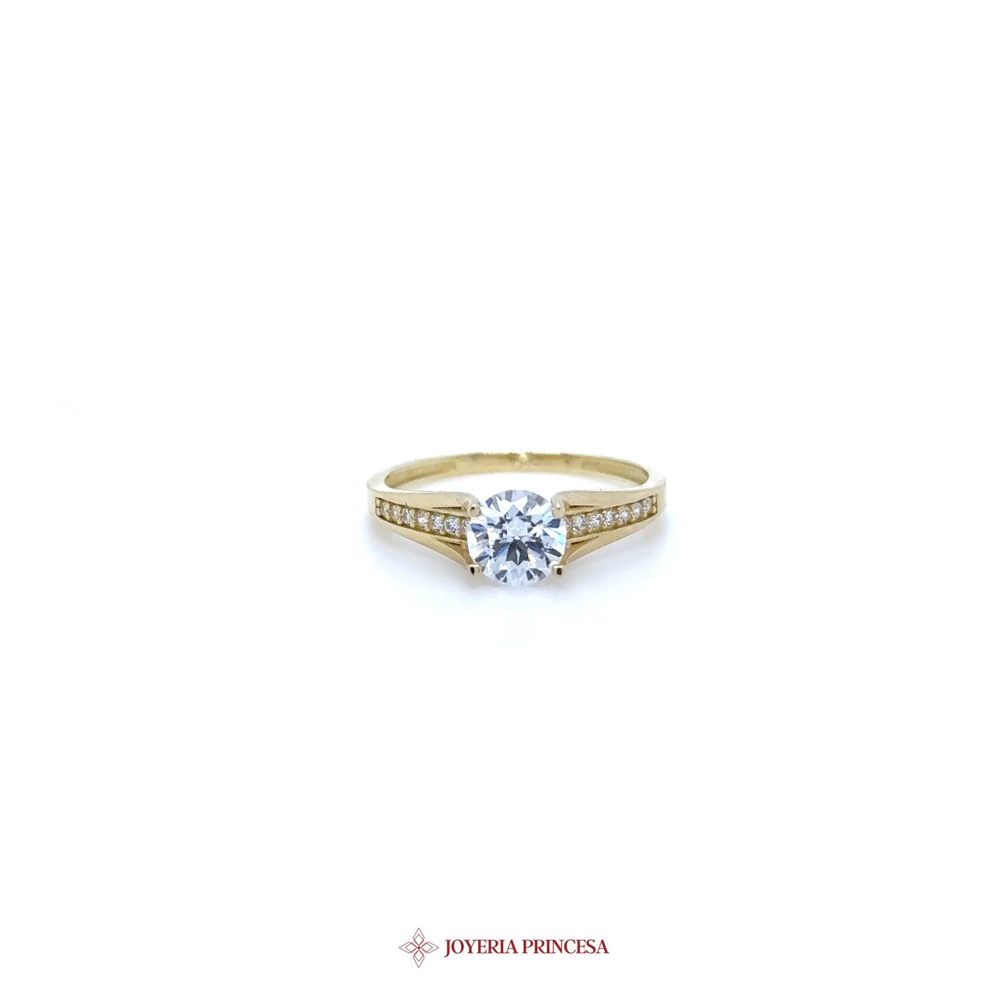 10K Gold Engagement Ring with CZ Center Stone and Side Accents