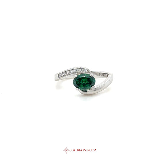 Silver Ring with Green Stone and CZ Accents