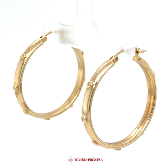14K Gold Hoop Earrings with Textured Design
