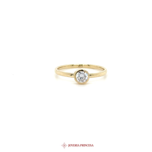 14K Yellow Gold Classic Solitaire Ring with CZ Stone