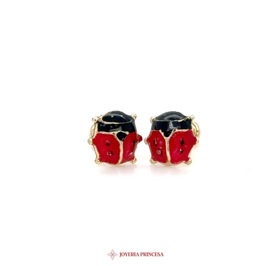 14K Ladybug Stud Earrings with Red and Black Enamel