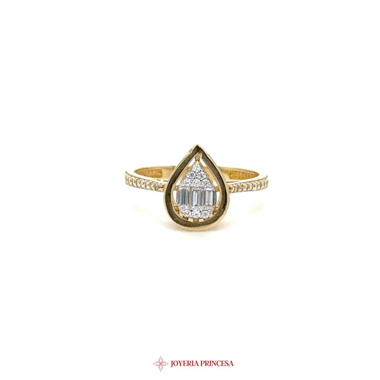 14K Gold Pear-Shaped CZ Engagement Ring with Side Stones